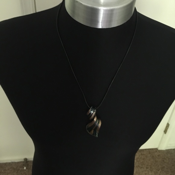 Blue and gold ribbon Merano glass pendant - Picture 2 of 6